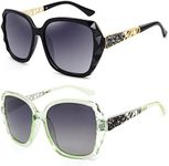 LECKIRUT Oversized Sunglasses for Women Polarized UV Protection Classic Fashion Ladies Shades Black Frame Grey Lens Cyan Frame Grey Lens