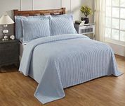 Better Trends Chenille Bedspreads Twin, Jullian Collection Bold Stripes Design in Blue - Super Soft, Lightweight Bedspreads, 100% Cotton Tufted Cotton Bedspreads & Bedding