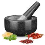 H&S Pestle and Mortar Set Premium Solid Granite Stone Large Black - 16cm(6.3") Diameter