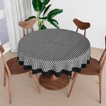 Kuber Industries Round Table Cover | Cotton Table Cloth for Round Tables | 4 Seater Round Table Cloth | Barik Check Kitchen Dining Tablecloth | Tabletop Cover | 60 Inch | Black