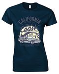 Novelty Funny Ladies California Surfing Paradise West Coast Endless Summer T Shirt Navy