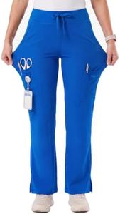Wellhin Women's Yoga Scrub Pants Wide Leg Soft Stretch High Waisted Straight Uniform 5 Pockets Anti-Wrinkle Cargo Workwear Regular Royal Blue L