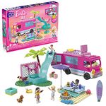 MEGA Barbie Car Building Toys Playset, Dream Camper Adventure with 580 pieces, 4 Micro-Dolls and Accessories, Pink, for Kids Age 6+ Years, HPN80