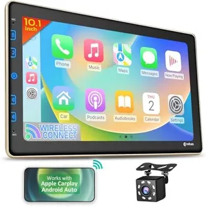 Double Din Car Stereo - 10" Touchscreen Car Stereo with Bluetooth, Backup Camera, Car Audio, Car Radio - Compatible with Wireless CarPlay & Android Auto, Mirror Link