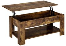 costoffs Lift Up Top Coffee Table with Hidden Compartment and Storage Shelf, Wood Coffee Table Tea Table for Living Room, Rustic Brown, 98x50x(42-56) cm