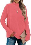 MEROKEETY Women's Long Sleeve Turtleneck Cozy Knit Sweater Casual Loose Pullover Jumper Tops, Watermelon, Small