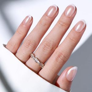modelones French Tip Press on Nails, Glazed Glitter Oval Fake Nails Kit