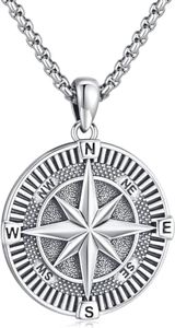 Eusense Brújula Collar 925 Plata de Ley Brújula Colgante Graduación Regalo Joyería para Hombres Mujeres