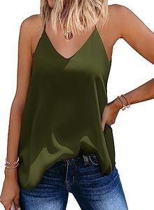 SUNAELIA Plus Size Tank Tops for Women Casual Sleeveless V Neck Tops Blouses Flowy Chiffon Spaghetti Strap Camisole Army Green