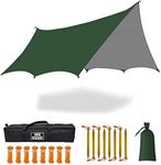 5m X 5m Large Camping Tarps Waterproof Hammock Rain Fly Multipurpose Hexagon Tarpaulin Shelter Tent Groundsheet Outdoor Tarp Awning Canopy (Without Pole)