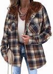 Zeagoo Women 2024 Winter Plaid Shacket Jacket Fleece Fur Hooded Jacket Button Down Long Sleeve Flannel Shirts Oversized Outwear