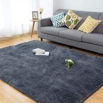 CHOSHOME Shaggy Living Room Rug, Long Pile Carpet, Bed, Bedroom, Large Size, Modern Long Pile, Suitable for Living Room, Fluffy Long Rug, Polyester, Grey, 90 x 150 cm