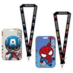 2Pcs Superhero Lanyard RHYII-Cartoon Spiderman Superhero Waterproof with Card Holder Detachable Card Holders for Office School Supplies, ID Card, Keys Bus Card