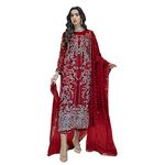 Uday Enterprise net with soft silk inner semi stitched embroidery and hand work multi color designer pakistani salwar suit for women's (Red)