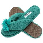 Millffy Plush Cozy Faux Shearling Thong Slide On Sherpa Womens Flip-Flops Slippers with Flowers (US 9-10, Green)