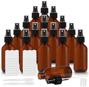 BELLE VOUS Flacon Spray Vide en Verre Ambré (Lot de 16) – Avec 2 Pipettes et Étiquettes Autocollantes- 60 ml - Kit Voyage Flacons à Brume Fine Remplissable - Contenant Voyage, Huiles et Aromathérapie