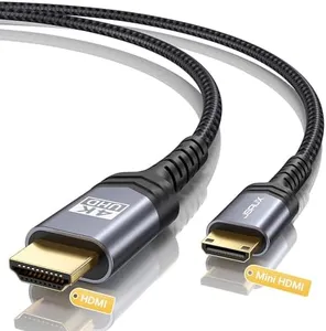 JSAUX Mini HDMI to HDMI Cable 15FT, [Aluminum Shell, Braided] High Speed 4K 60Hz HDMI 2.0 Cord, Compatible with Camera, Camcorder, Tablet and Graphics/Video Card, Laptop, Raspberry Pi Zero W - Grey