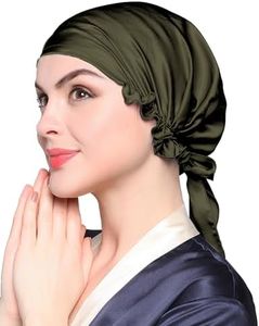 LilySilk Silk Bonnet for Sleeping Womens Sleep Cap 100% 19MM Mulberry Silk for Long Curly Hair Adjustable Stretchy Olive Green