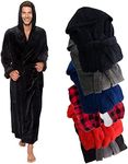 Ross Michaels Mens Hooded Long Robe - Full Length Big & Tall Bathrobe (Black, XXL)