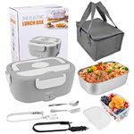 Electric Lunch Box Food Heater, ERAY 3 in 1 Heated Lunch Box 75W Strong Sealing Leakproof, 12V 24V 110V for Car Truck Home, Heating Lunch Warmer with Bag /1.5L Removable SS Container(Gray)