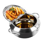 HORCRUX Deep Fryer Pot,304 Stainless Steel with Temperature Control and Lid Japanese Style Tempura Fryer Pan Uncoated Fryer Diameter:,9.4"