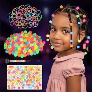 FunisFun Silicone Hair Beads Glow in the Dark 150Pcs Soft Pony Beads for Braids Cute Hair Accessories for Kids Girls Parties Daily Hairstyles (Small-150P)