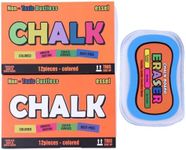 Essel Non-Toxic / 12 Colored Dustless Chalk / 12 White Dustless Chalk/Microfiber Chalkboard Eraser (Washable & Reusable)