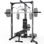DONOW Smith Machine Power Cage Power Rack Squat Rack with Smith Bar Home Gym System with LAT Pull Down Chest Station for Strengthen Training Without Weights