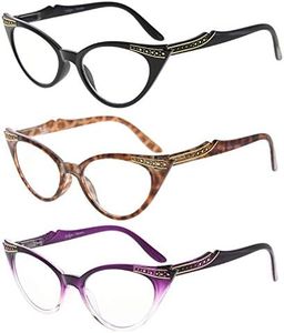 Eyekepper Womens 3 Pairs Eyeglasses Ladies' Vintage Cat Eye Eyewear (Black/Tortoise/Purple Transparent, 0.00)