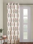 Trance Home Linen Floral Printed 8 Feet 100% Cotton Semi Room Darkening Door and Window Curtain | Living Room Bedroom Curtains Parda | Eyelet Ring Parde (8Ft, Aangan Red) - Set 1