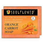 Soulflower Orange Carrot Bath Soap for Soothing & Refreshing Skin, Moisturization, Enriched with Essential Oils, Exotic Herbs & Aroma Organic & Handmade, Grade 1 BIS Standard - (Pack of 2) 150g Each