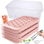 Dazhtu Mini Ice Cube Tray Balls with Lid and Ice Box Set, 3 Tiers Round Ice Ball Maker Mould for Freezer 99 Pcs Sphere Ice Cube Tray with Ice Tong & Scoop, Circle Ice Chilling Cocktail Whiskey, Pink