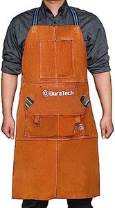 DURATECH Welding Apron, 36" Leather Welding Apron Heat Flame Resistant, Heavy Duty Welding Apron with 6 Tool Pockets, 100% Cowhide Leather Work Apron Big And Tall, Woodworking Apron