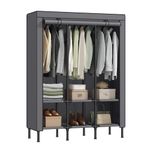 SONGMICS Wardrobe Closet, Heavy Duty Portable Closet, Freestanding Closet Rack, Clothes Organizer with Fabric Cover, 3 Hanging Rails, 6 Shelves, for Bedroom, Dove Gray URDR093G01