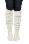 Floral Find Women's Cable Knit Knee-High Winter Boot Socks Extra Long Thigh Leg Warmers Stocking, White, Medium