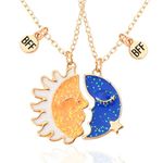 Best Friend Necklace Gifts for Friends Birthday Christmas Gift for Bff Bestie Sun And Moon Friendship Necklace for 2 Girls Magnet Necklaces Matching Pendant Necklace for Women Girls