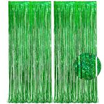 Green Tinsel Curtain Party Backdrop - GREATRIL Foil Fringe Curtain for Christmas/St Patrick’s Day/Luau/Hawaiian/Dinosaur/Jungle/Summer/Safari/Ghost/Birthday Party Decorations Theme Pack of 2