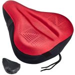 Zacro Large Gel Exercise Bike Seat - Cushion Bicycle Seat Saddle with Black Waterproof Seat Cover - Suitable for Outdoor and Indoor Bicycle, Red