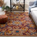 SAFAVIEH Four Seasons Collection Area Rug - 8' x 10', Burgundy, Hand-Hooked Floral, Non-Shedding & Easy Care, Ideal for High Traffic Areas in Living Room, Bedroom (FRS513B)