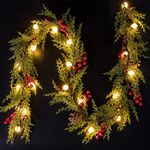 Quntis 2 Pack Christmas Garlands, 6FT Christmas Decorations with 40 Globe Lights, Xmas Garlands with Timer, Artificial Christmas Decor Garlands for Door Mantel Stairs Fireplace Indoor Outdoor