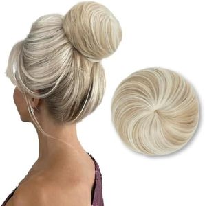 SARLA Hair Bun Extension Synthetic Drawstring Updo Fake Ballet Bun for Women Girls Lady Donut Chignon Cream Blonde
