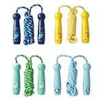 THE TWIDDLERS - 4 Kids Skipping Ropes, Traditional Fabric & Natural Premium Wood with Animal Themed Handles﻿, Adjustable Length, Children's Jumping Ropes, Great for Birthdays, School, Stocking Fillers