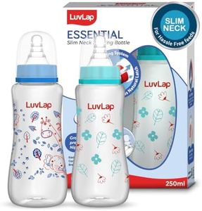 LuvLap Anti-Colic Slim/Regular Neck Essential Baby Plastic Feeding Bottle, 250Ml (Pack of 2), New Born/Infants/Toddler Upto 3 Years, Jungle Tales & Wild Flowers, BPA Free,Blue