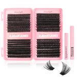 Silkiwinki Cluster Lashes Kit 544PCS Individuel Eyelashes with Lash Glue & Remover D Curl False Lashes 10-16MM for DIY at Home(60+100+120+150D)