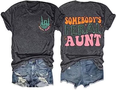 Somebody's Feral Aunt T-Shirt Women Groovy Cool Summer Retro Funny Auntie Graphic Halloween Casual Short Sleeve Tees Tops, Grey-02, X-Large