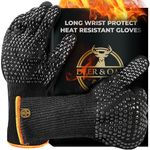 Deer & Oak Long Wrist Heat Resistant Oven Gloves - Up to 800°C / 1472°F Fireproof BBQ Gloves with Silicone Grip, Non-slip Oven Mitts for Grilling, Cooking, Baking