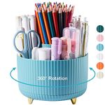 Lolocor 360 Degree Rotation Pen Holder - Office Desk Pen Organizer Multi-Functional Pencil Cup Makeup Brush Holder Cup Storage Office Business Card Pen Pencil Stationery Holder Storage Box Blue