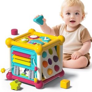 PANITU Baby Activity Cube, Cube Toys for Babies 6-12 Months, Toddler Music Busy Board with 4 Sensory Shape Blocks, 6-in-1 Educational Early Development Toy, Christmas, Birthday Gift for 1 Year Old