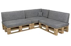 POKAR Euro Pallet Seating Set of 8: 3x seats 120x80cm + 3x back cushions 120x40cm+ 1x side cushion 60x40cm + 1x decorative pillow 40x40cm, cold foam, Garden Furniture, without pallets, grey