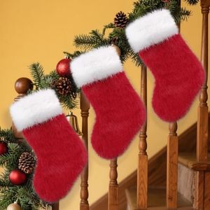 HAOAN 3 PCS Faux Fur Christmas Stockings Hanging Decorations Candy Gift Bags for Fireplace Decor Xmas Ornaments